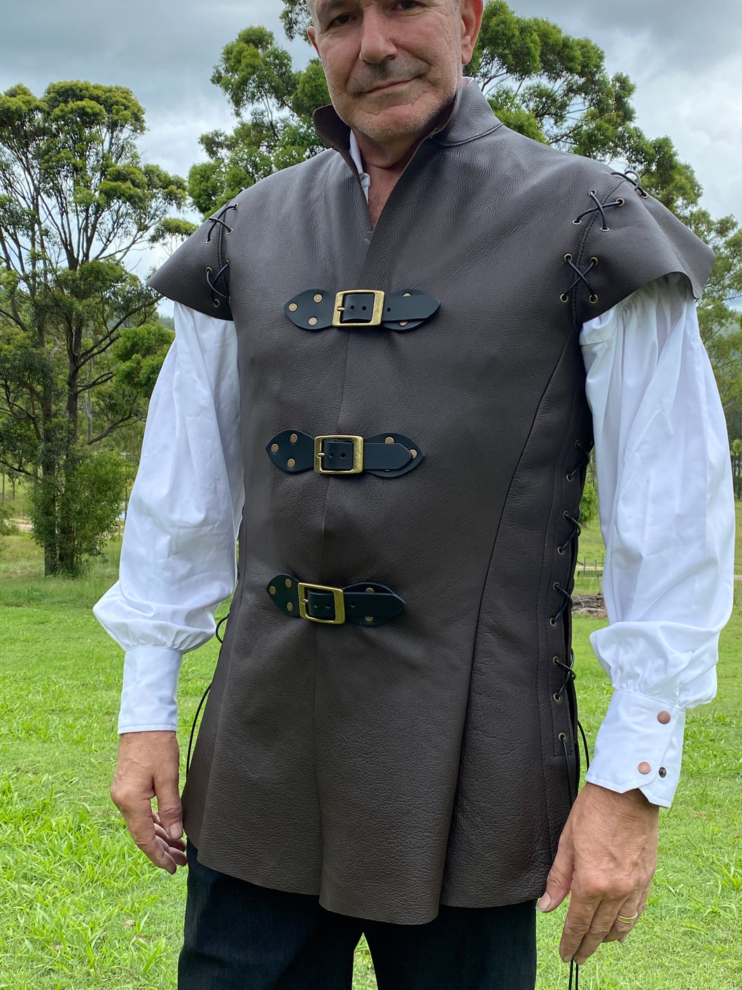 Medieval Leather Tunic or Jerkin - with lace up sides and Sleeves