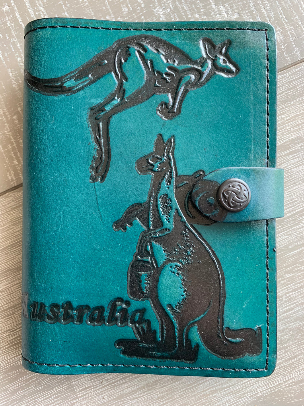 A6 Leather Journal Cover - Australian Kangaroo - Teal