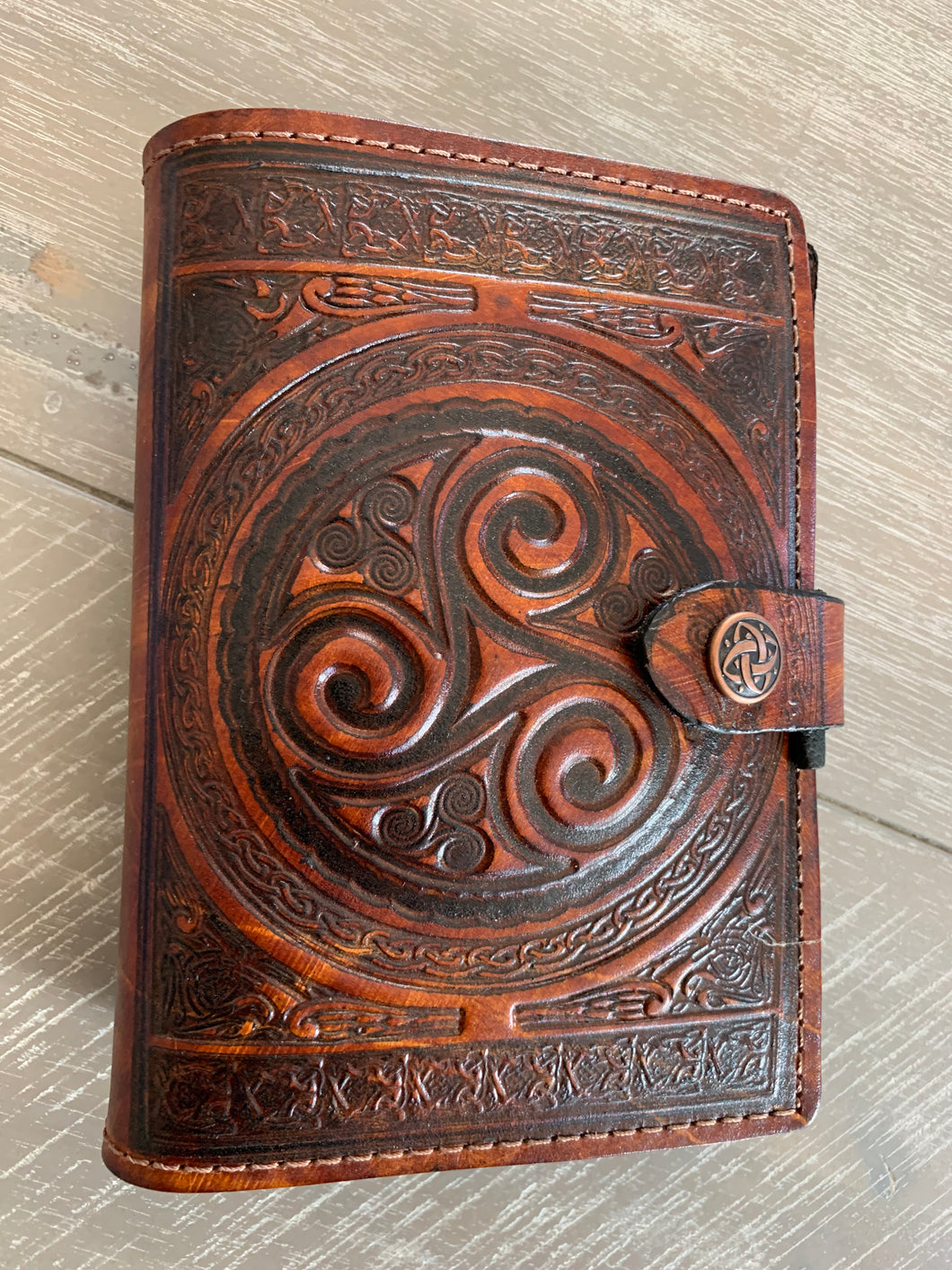 A6 Leather Journal Cover - Celtic Triskele - Brown