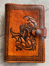 Load image into Gallery viewer, A6 Leather Journal Cover - Celtic Dragon - Brown
