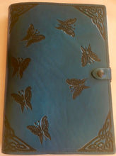 Load image into Gallery viewer, circling fairies with corner pieces leather journal A4 green
