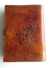 Load image into Gallery viewer, A4 Leather Journal Cover - Celtic Welsh Dragon - Brown
