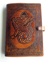 Load image into Gallery viewer, A4 Leather Journal Cover - Celtic Welsh Dragon - Brown
