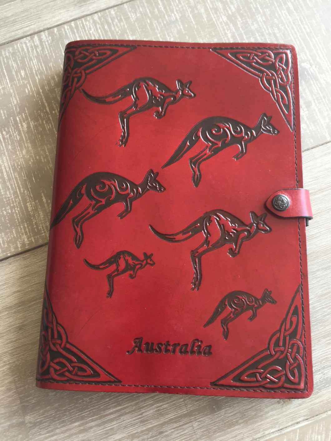 A4 Leather Journal Cover - Bouncing Kangaroos - Red