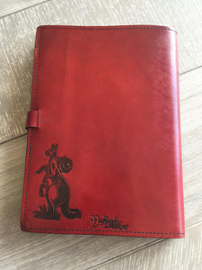 A4 Leather Journal Cover - Bouncing Kangaroos - Red