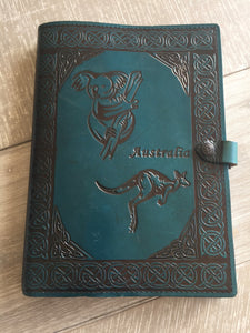 A4 Leather Journal Cover - Koala & Kangaroo - Green