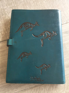 A4 Leather Journal Cover - Koala & Kangaroo - Green