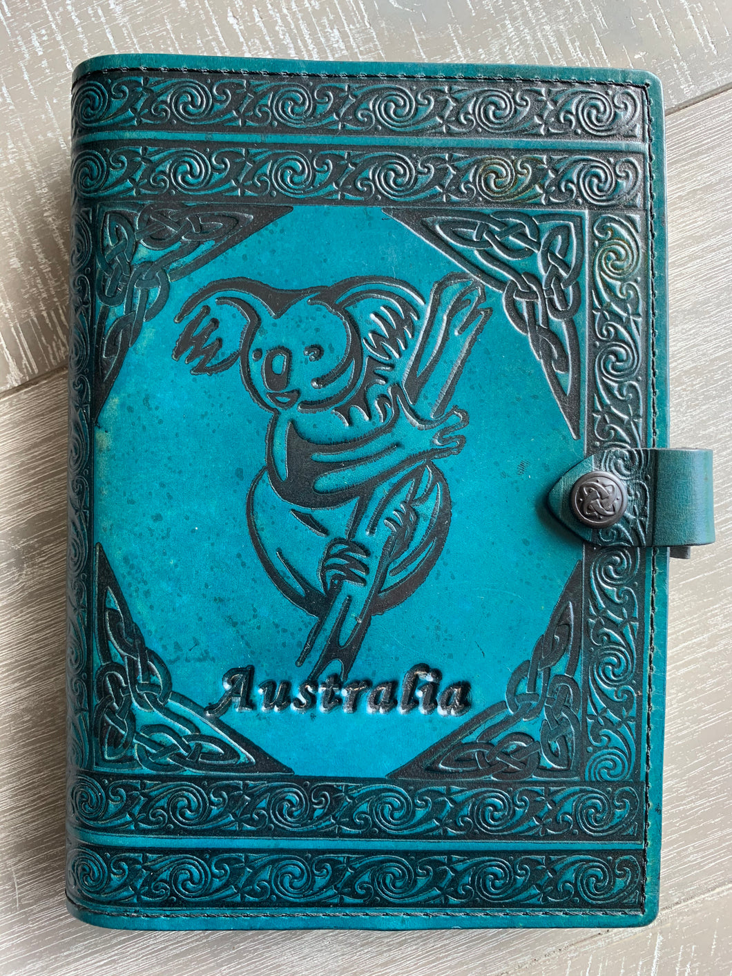 A5 Leather Journal Cover - Australian Koala - Teal