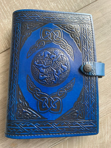 A5 Leather Journal Cover - Celtic Horses with Claddagh - Blue