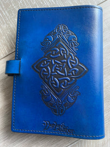 A5 Leather Journal Cover - Celtic Horses with Claddagh - Blue