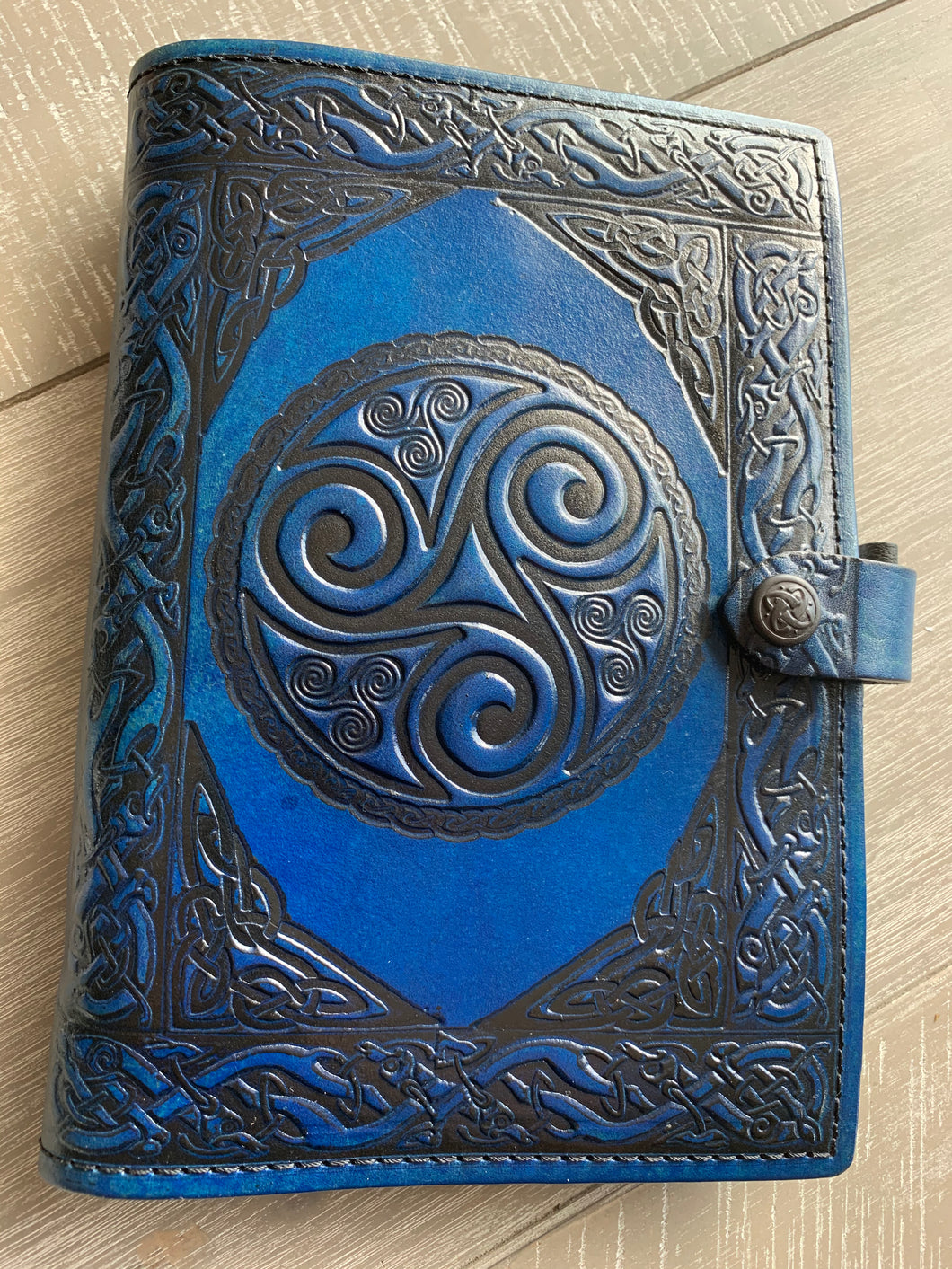 A5 Leather Journal Cover - Celtic Triskele - Blue