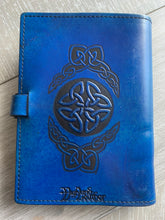 Load image into Gallery viewer, A5 Leather Journal Cover - Celtic Triskele - Blue
