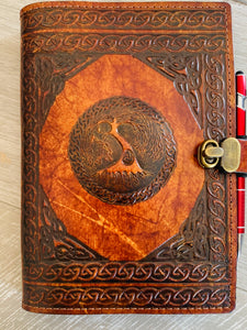 A5 Leather Journal Cover - Celtic Tree of Life with double chain of Life Border - Brown - with Clasp