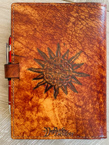 A5 Leather Journal Cover - Celtic Tree of Life with double chain of Life Border - Brown - with Clasp