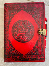 Load image into Gallery viewer, A5 Leather Journal Cover - Celtic Mother Earth - Red - with Clasp
