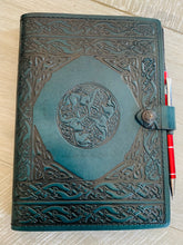 Load image into Gallery viewer, A5 Leather Journal Cover - Celtic Horses - Green
