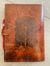 Load image into Gallery viewer, A5 Leather Journal Cover - Celtic Tree of Life with Double Chain of Life Border - Brown
