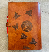 Load image into Gallery viewer, A4 Leather Journal Cover - Celtic Shy Fairy - Brown - with Clasp
