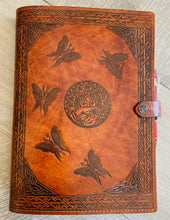 Load image into Gallery viewer, A4 Leather Journal Cover - Celtic Mother Earth with Circling Fairies - Brown
