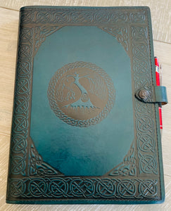 A4 Leather Journal Cover - Celtic Tree of Life - Green