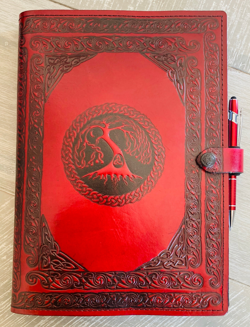 A4 Leather Journal Cover - Celtic Tree of Life - Red