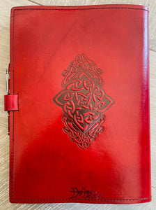 A4 Leather Journal Cover - Celtic Tree of Life - Red