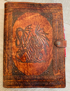 A4 Leather Journal Cover - Celtic Dragon 1 - Brown