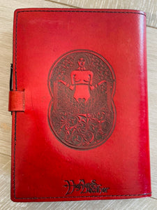 A5 Leather Journal Cover - Celtic Mother Earth - Red - with Clasp