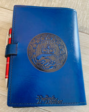 Load image into Gallery viewer, A5 Leather Journal Cover - Celtic Tree of Life - Blue - with Clasp
