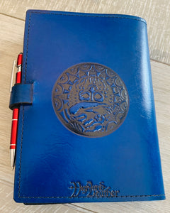A5 Leather Journal Cover - Celtic Tree of Life - Blue - with Clasp