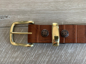 Leather Belt Full Grain - Individually Handmade with Crocodile embossed pattern & removable buckle 1.25"/32mm