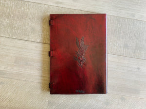 A3 Leather Journal Cover - Celtic Circling Fairies around Mother Earth  - Burgundy