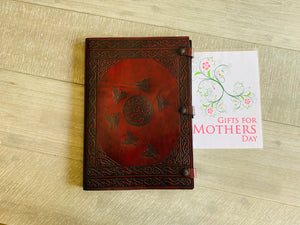 A3 Leather Journal Cover - Celtic Circling Fairies around Mother Earth  - Burgundy