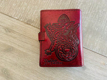 Load image into Gallery viewer, A6 Leather Journal Cover - Celtic Welsh Dragon - Burgundy
