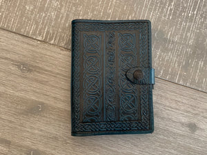 A6 Leather Journal Cover - Celtic Knots - Green