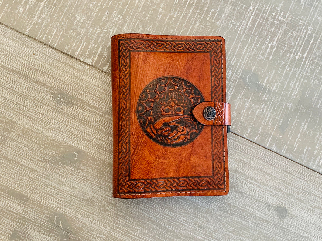 A6 Leather Journal Cover - Celtic Mother Earth - Brown