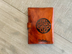 A6 Leather Journal Cover - Celtic Mother Earth - Brown