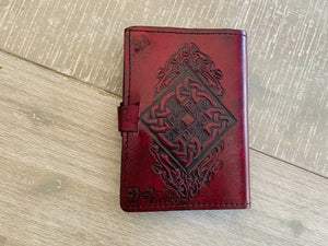 A6 Leather Journal Cover - Celtic Mind Body Spirit - Burgundy