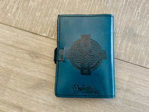 A6 Leather Journal Cover - Celtic Square Knot - Teal