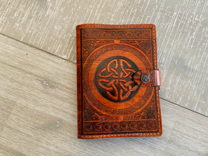 A6 Leather Journal Cover - Celtic Shield Knot - Brown