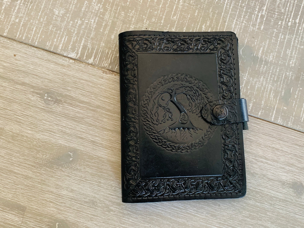 A6 Leather Journal Cover - Celtic Tree of Life - Black