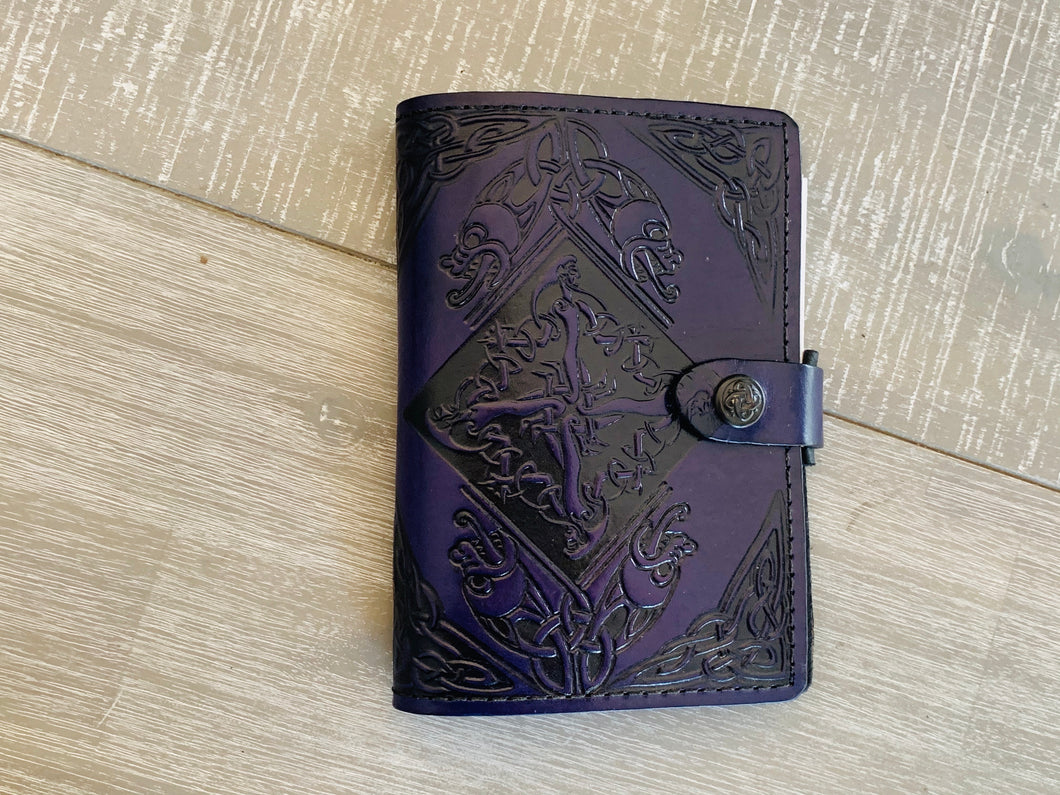 A6 Leather Journal Cover - Celtic 4 Elements of Life - Purple