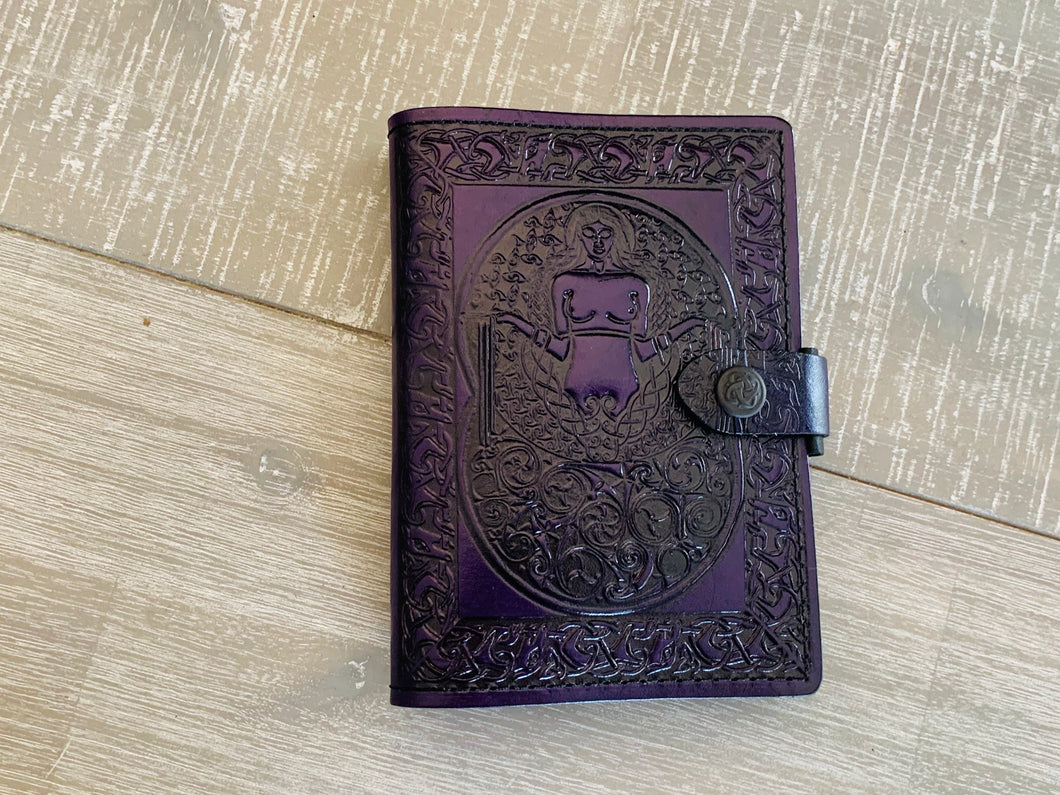 A6 Leather Journal Cover - Celtic Goddess of the Well - Purple