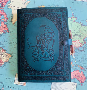 A4 Leather Journal Cover - Celtic Dragon 3 - Green