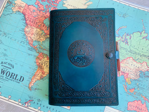 A4 Leather Journal Cover - Celtic Mother Earth - Green