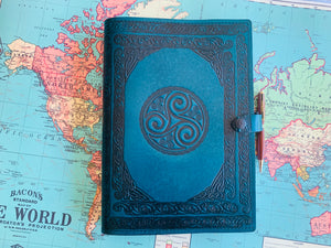 A4 Leather Journal Cover - Celtic Triskele or Triple Spiral - Green