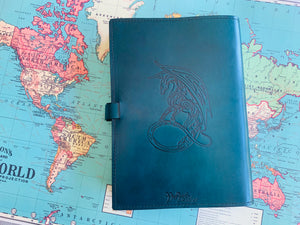 A4 Leather Journal Cover - Celtic Dragon 3 - Green