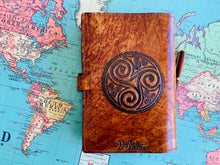 Load image into Gallery viewer, A5 Leather Journal Cover - Celtic Horses - Brown
