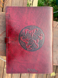 A4 Leather Journal Cover - Celtic Horses - Burgundy