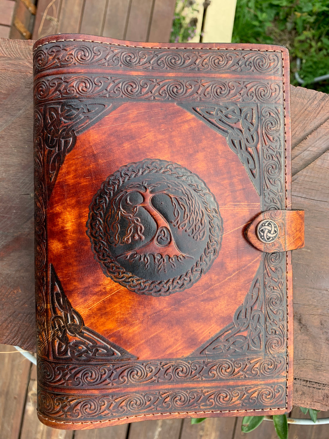 A5 Leather Journal Cover - Celtic Tree of Life - Brown